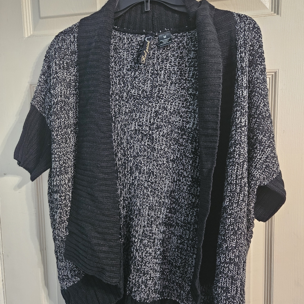 Chic Black and Gray Open-Front Cardigan